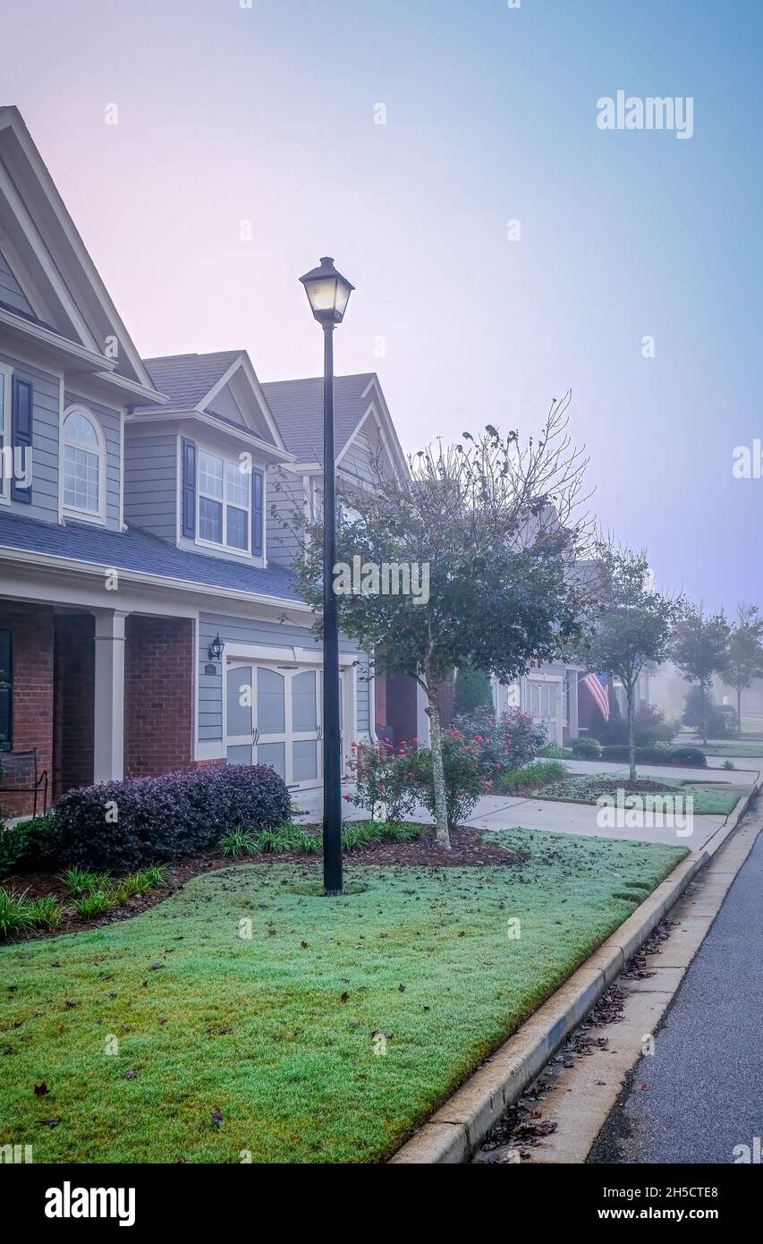 New Townhomes on Foggy Morning Stock Photo Alamy