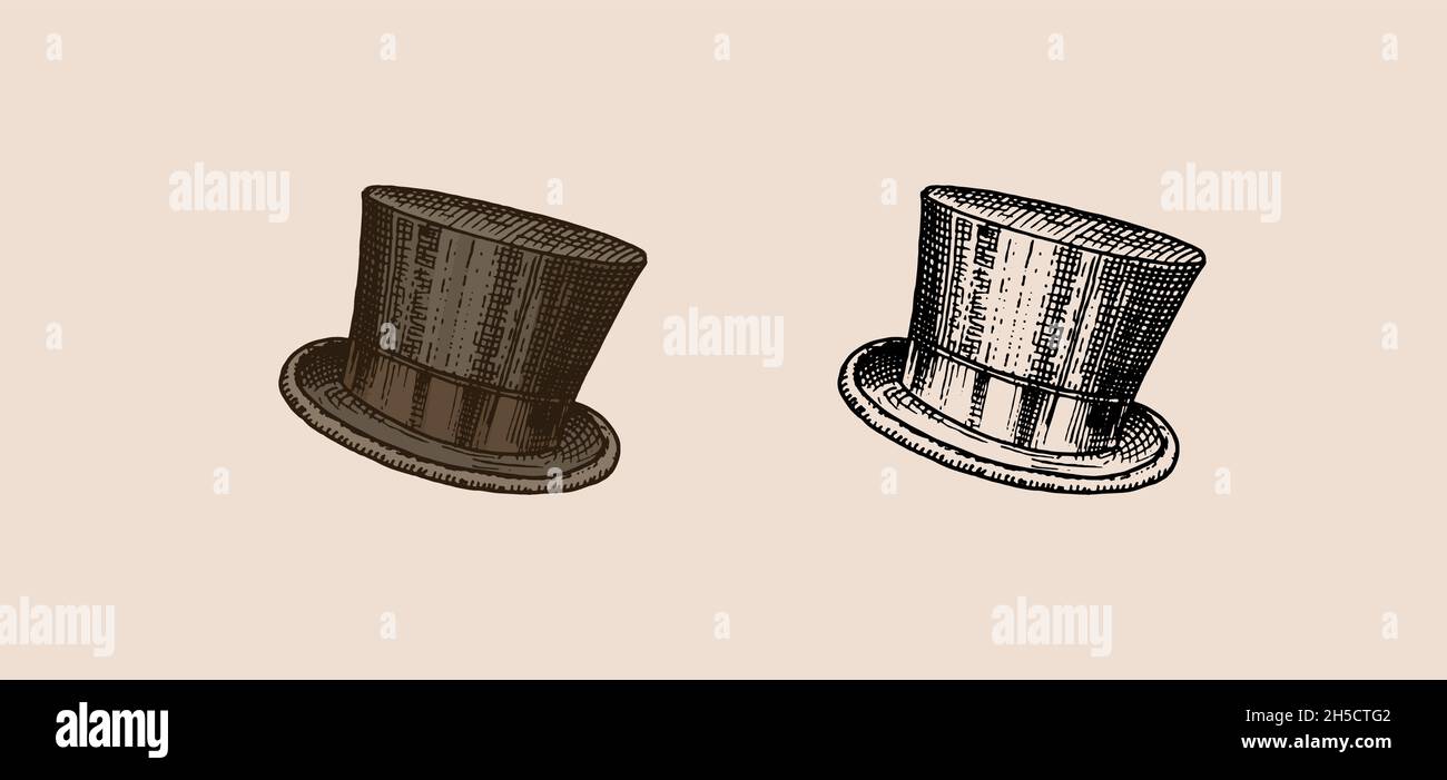Vintage Top Hat. Gatsby for elegant men. Retro fashion. English style. Hand drawn Stock Vector