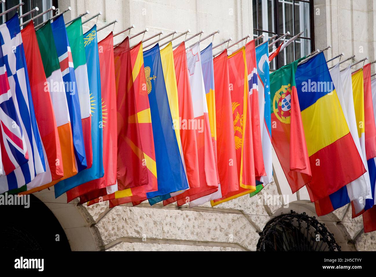 Many flags of different countries, Austria, Vienna Stock Photo