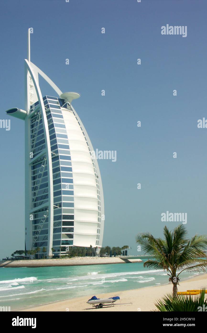 Burj Al Arab, view from the beach, United Arab Emirates, Dubai Stock Photo