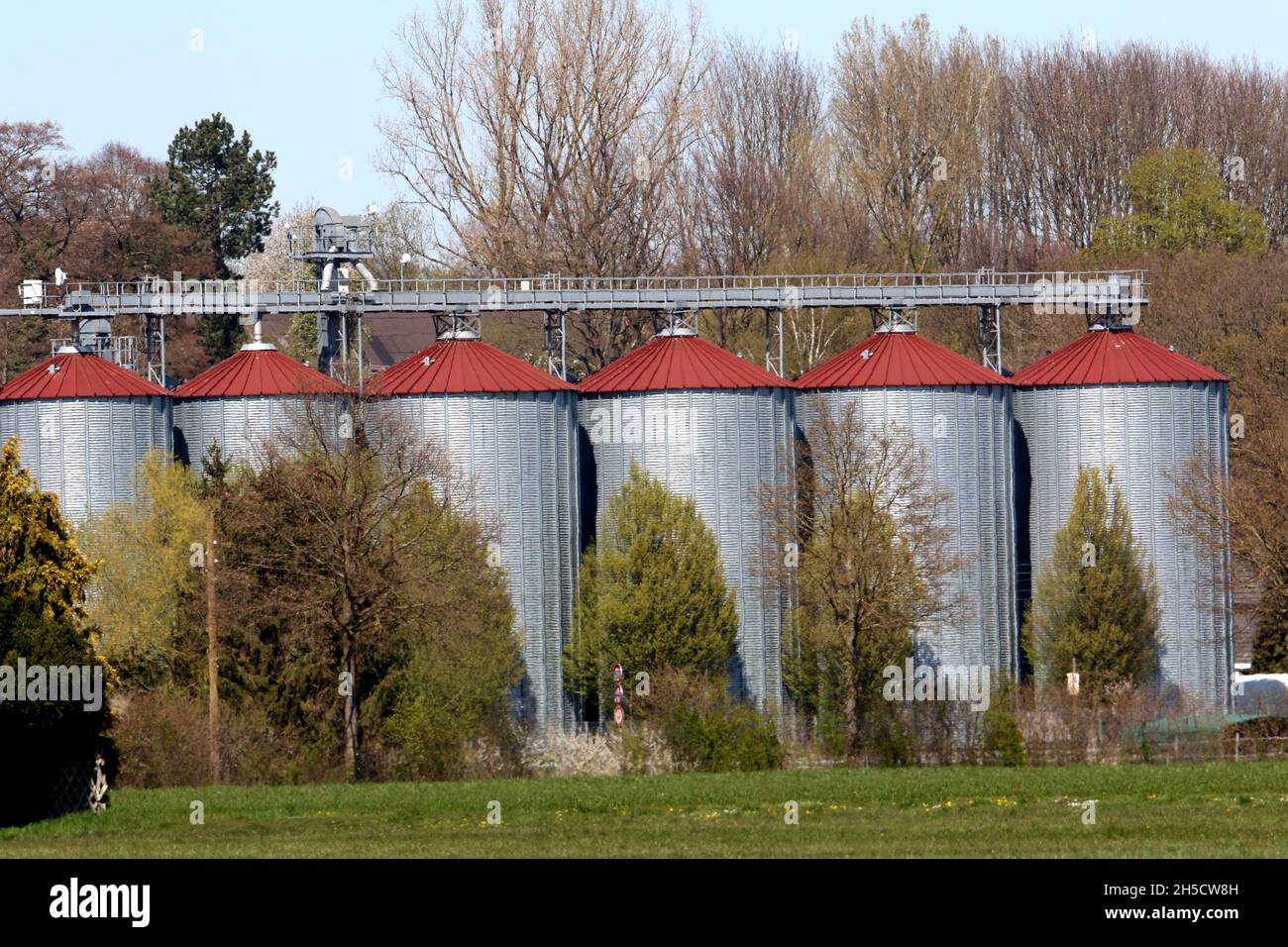 Grain silos on a farm, Germany Stock Photo