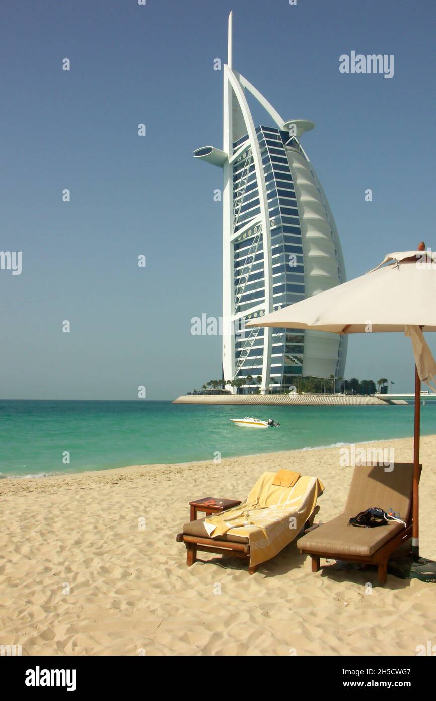 Burj Al Arab, view from the beach, United Arab Emirates, Dubai Stock Photo