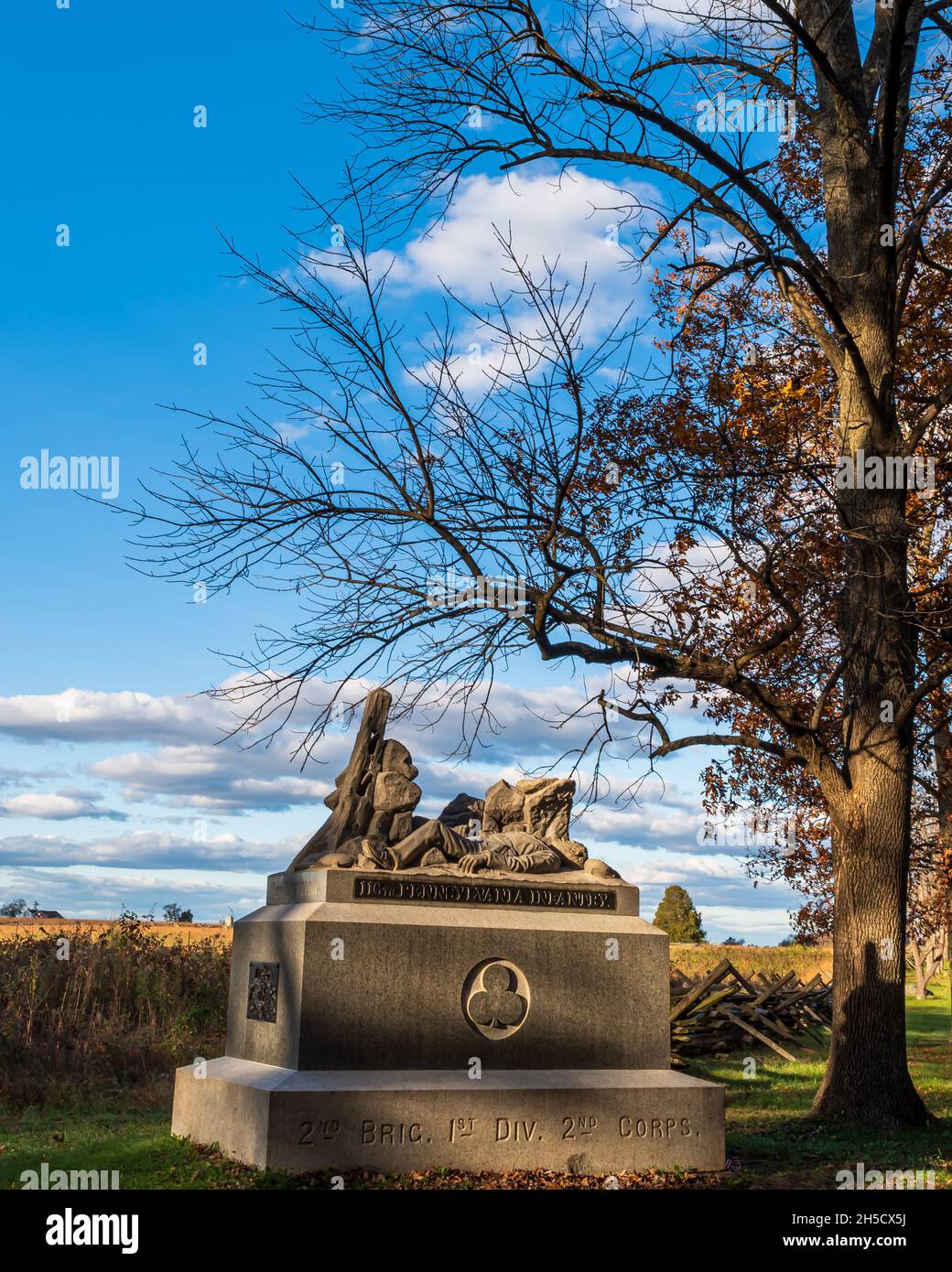 The 116th Pennsylvania Volunteer Infantry Regiment Monument on Sickles Avenue at the Gettysburg National Military Park in Gettysburg, Pennsylvania, US Stock Photo