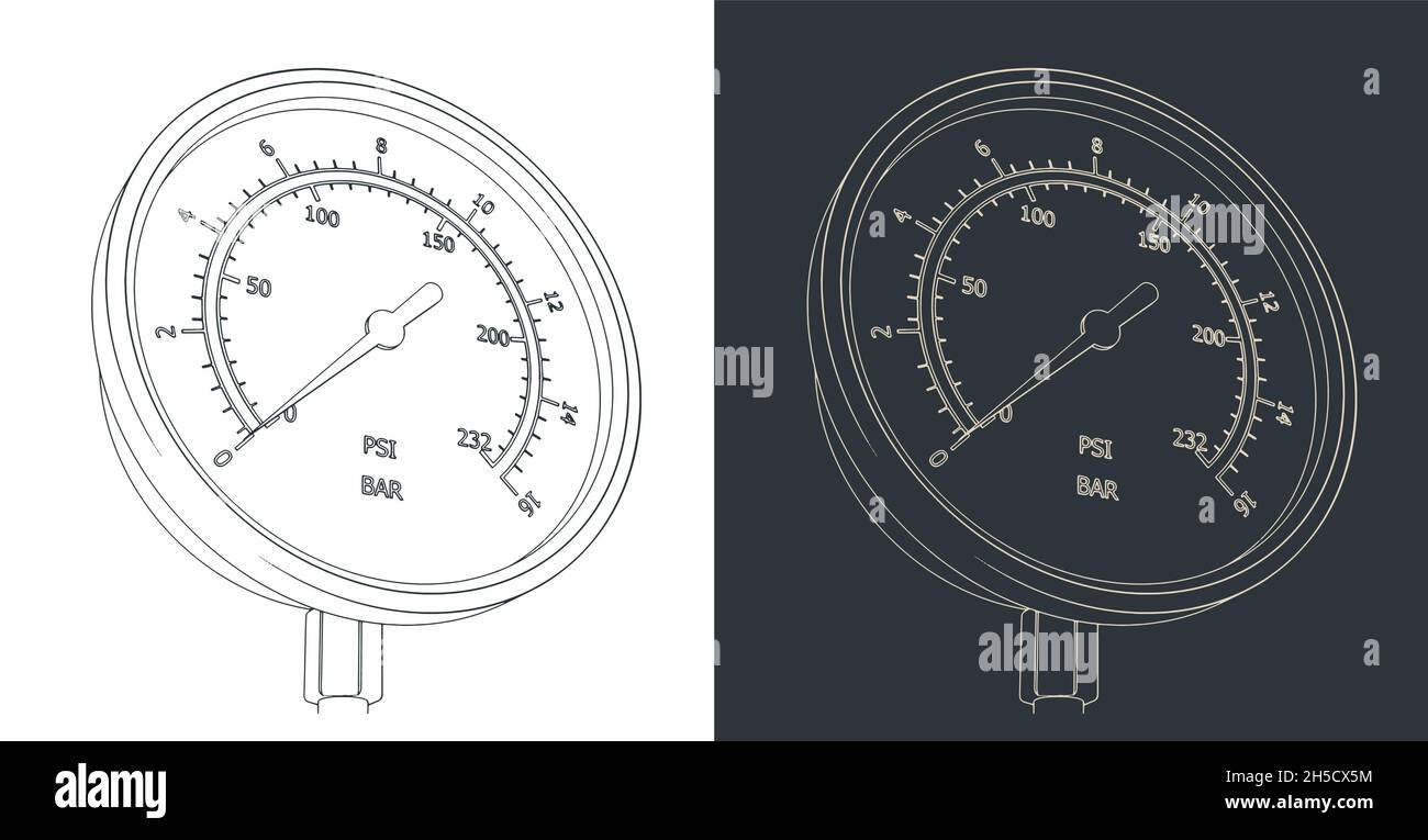 Stylized vector illustration of drawings of pressure gauge Stock Vector