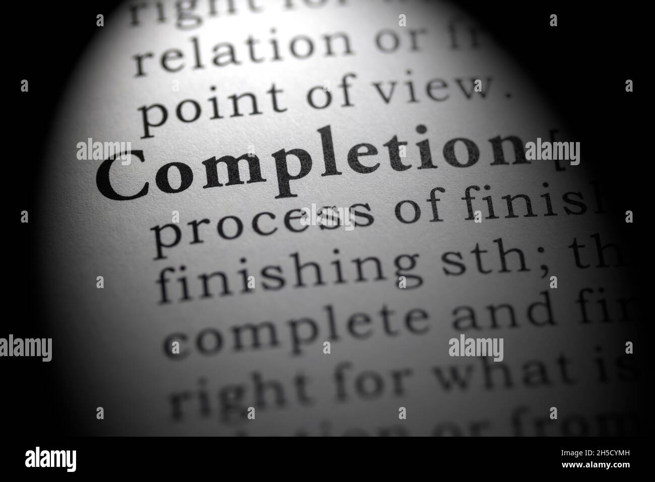 Fake Dictionary word, Dictionary definition of completion Stock Photo