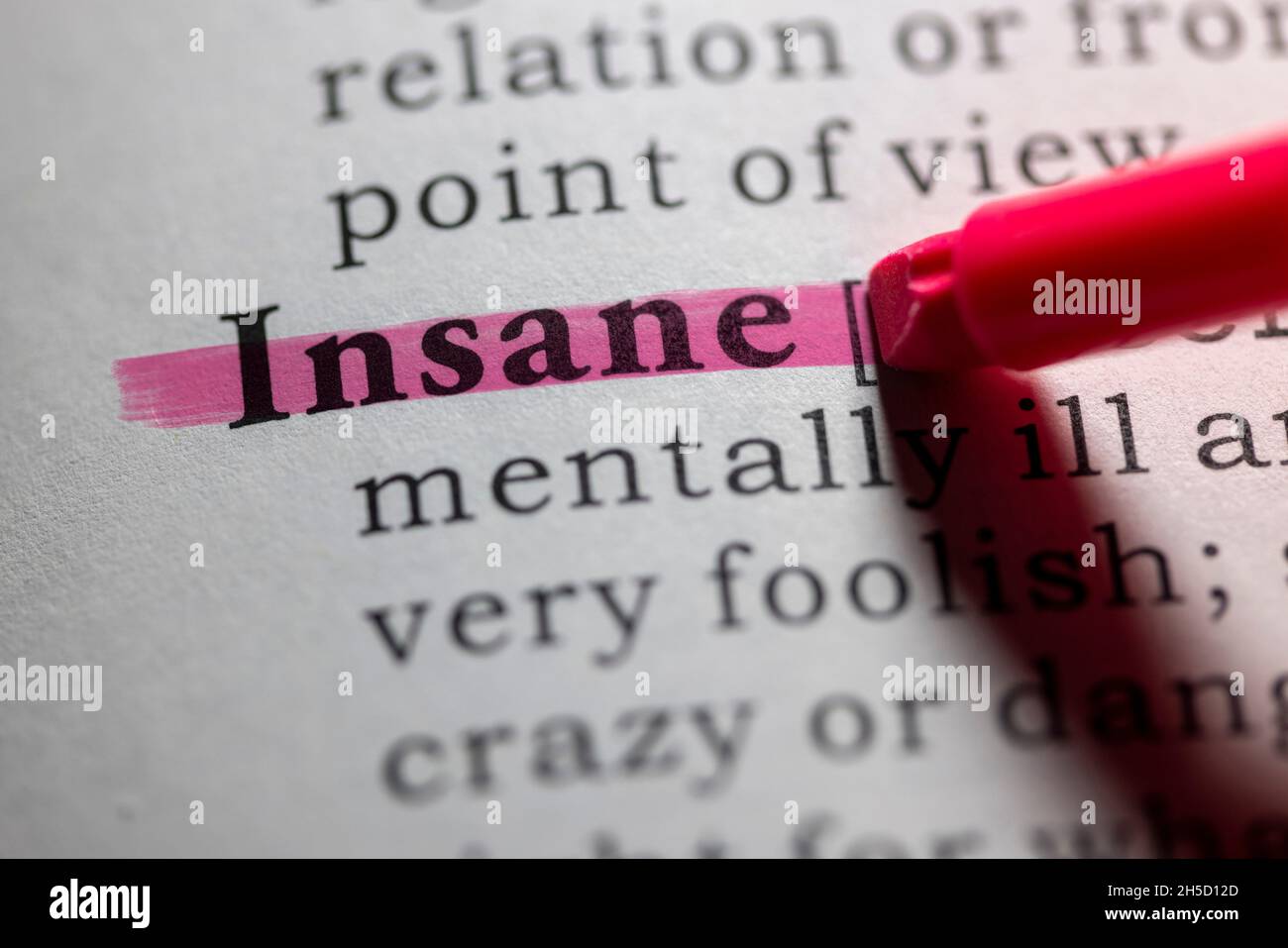 Fake Dictionary word, Dictionary definition of insane Stock Photo