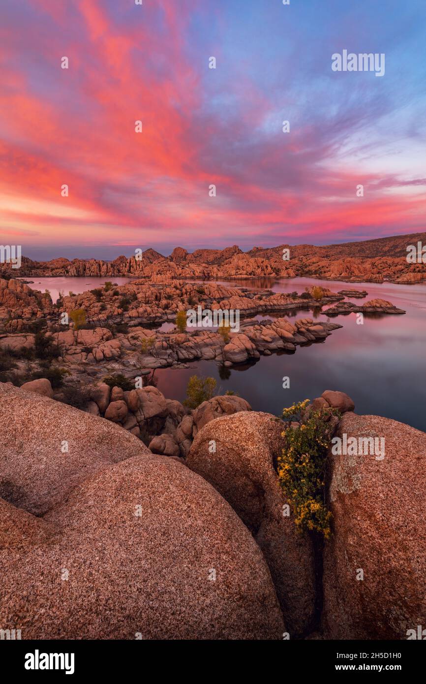 Watson Lake in Prescott, Arizona at sunset Stock Photo