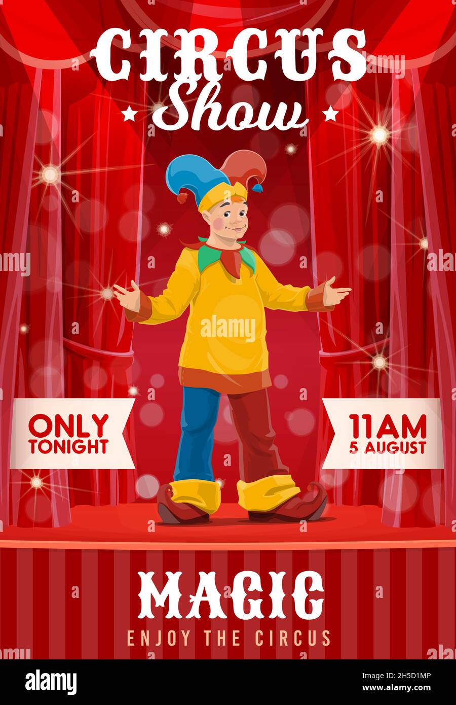 Shapito circus poster, cartoon clown character of funfair carnival show ...