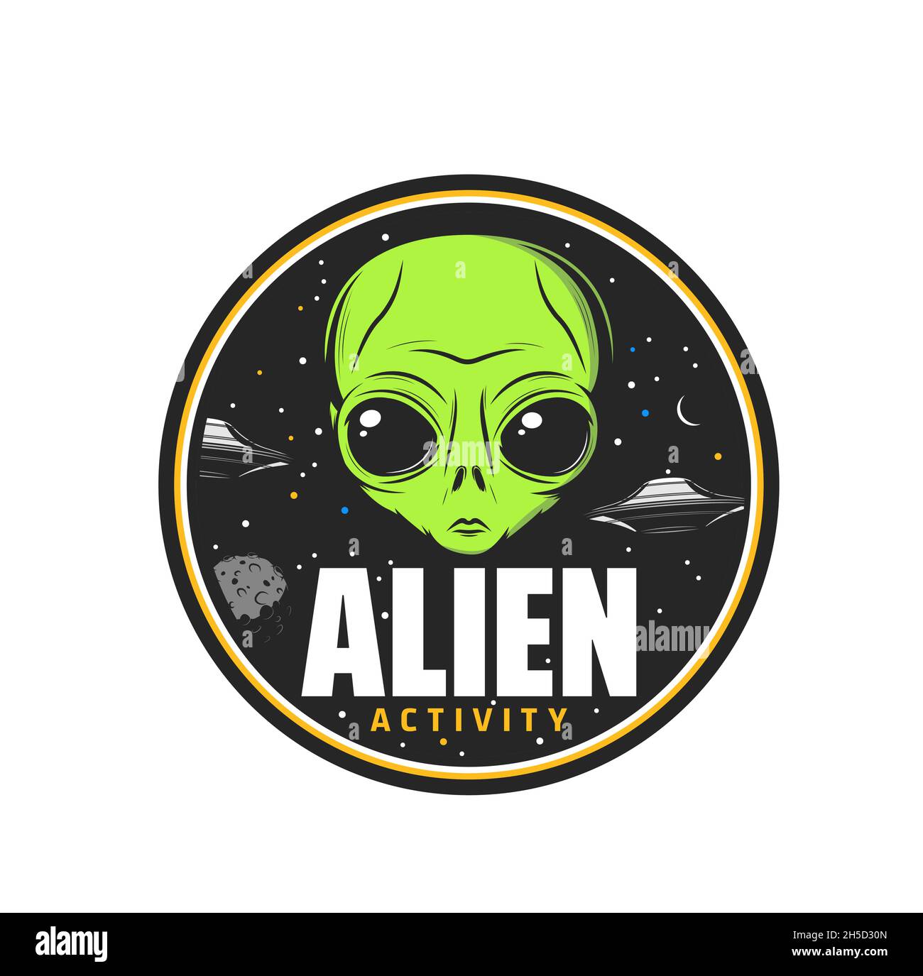Alien activity icon, UFO space attack in universe and martian abduction zone vector sign. Aliens contact and invasion or paranormal activity area symb Stock Vector