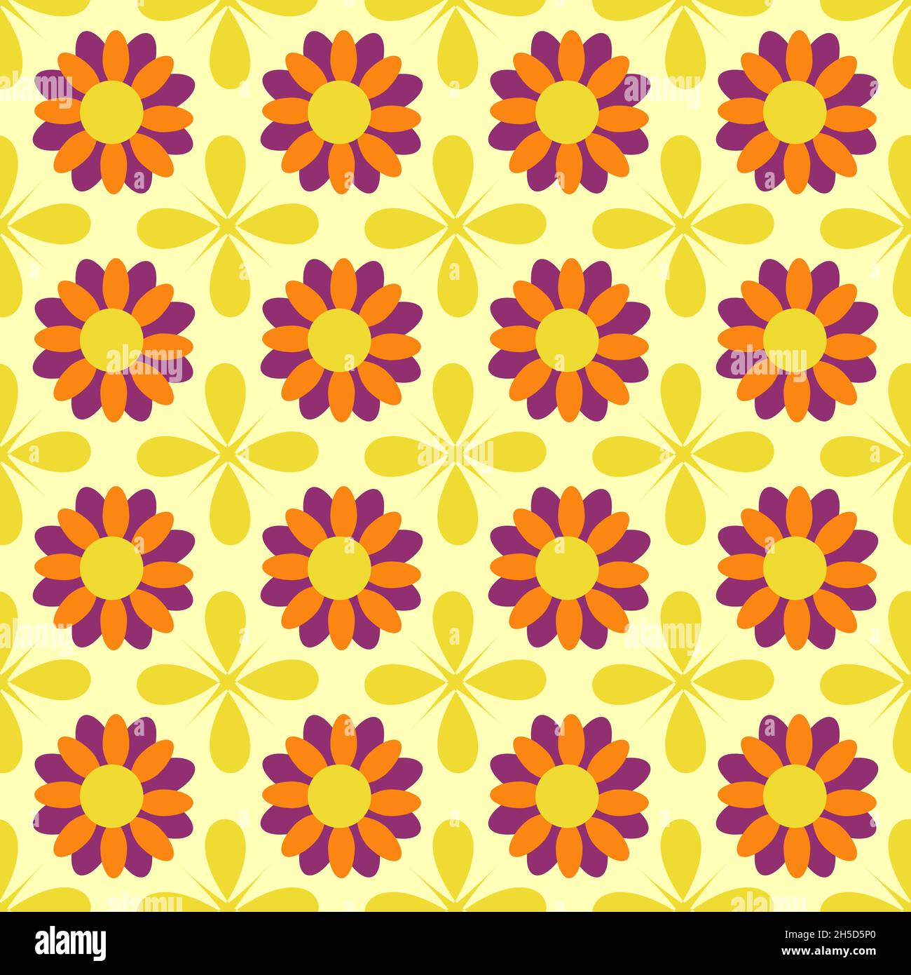 Retro Smiley Floral Face Pattern in Orange, Yellow & Brown Full