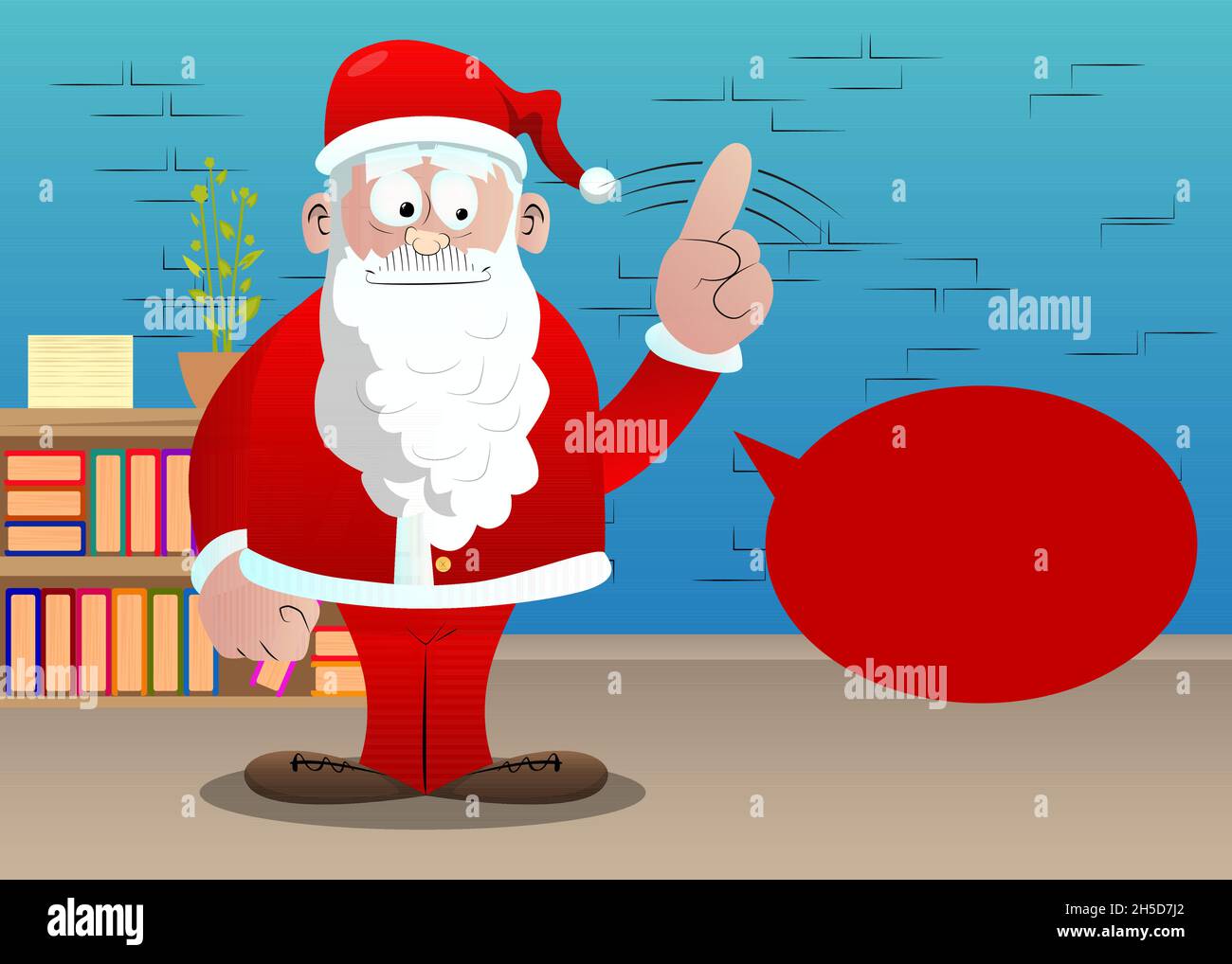 Santa Claus in his red clothes with white beard saying no with his finger. Vector cartoon character illustration. Stock Vector