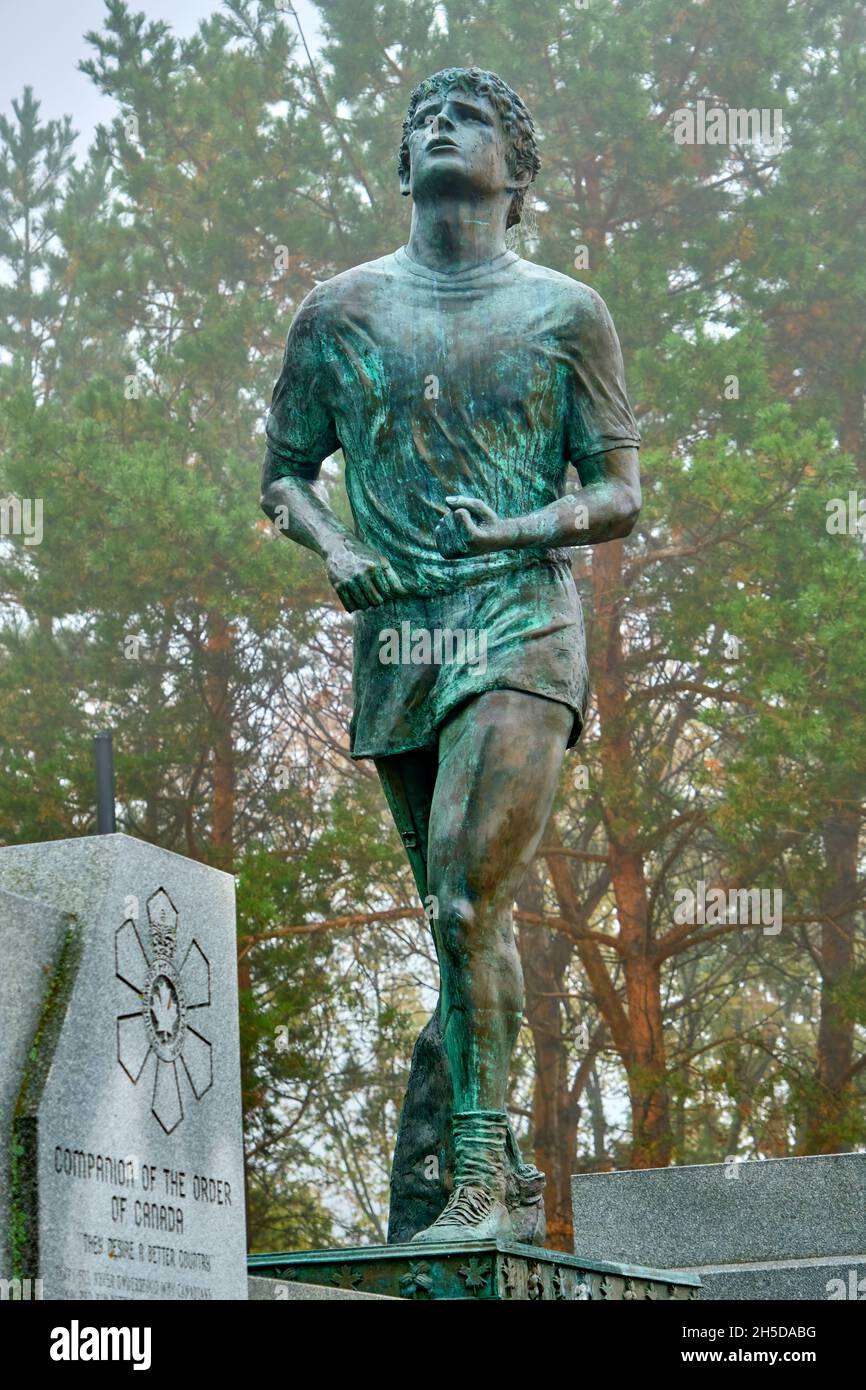 The Terry Fox Memorial and monument is located in Thunder Bay Ontario Canada.  It commemorated Terry Fox's Marathon of Hope to aid in cancer research. Stock Photo