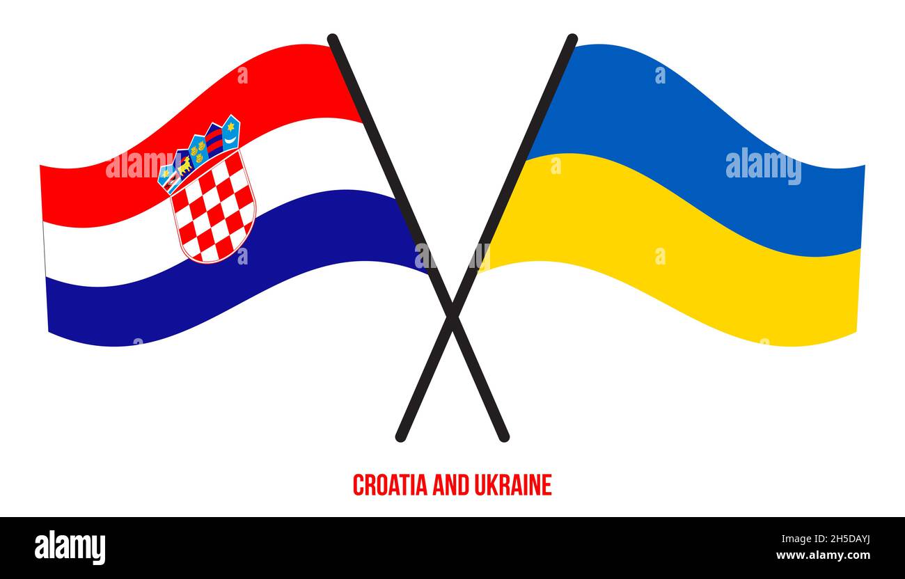 Croatia and Ukraine Flags Crossed And Waving Flat Style. Official ...