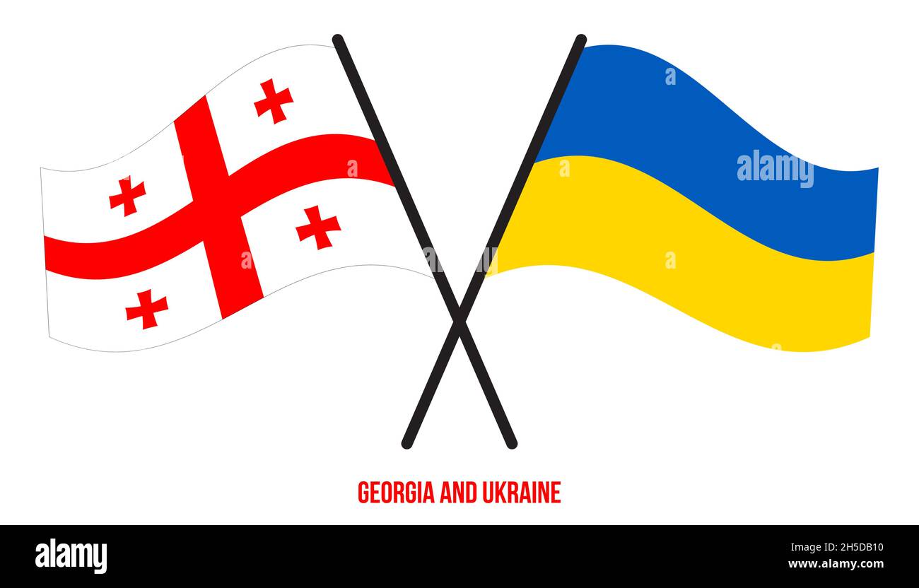 and Ukraine Flags Crossed And Waving Flat Style. Official