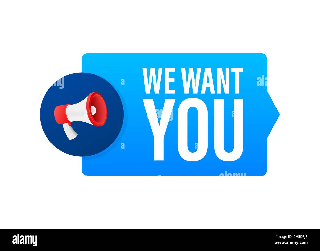 Megaphone label with we want you. Megaphone banner Stock Vector Image