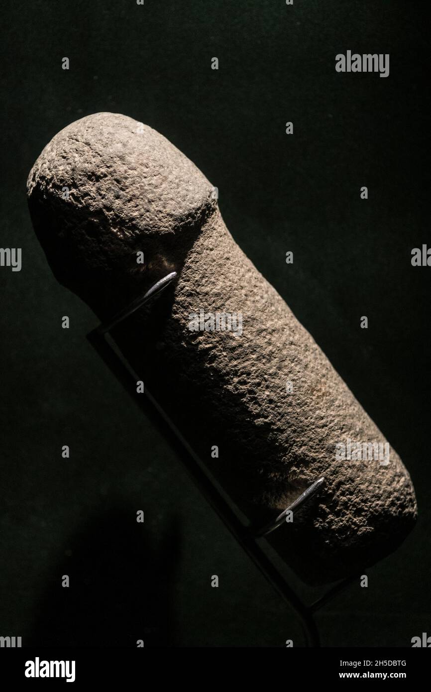 Stone Phallus, stone sculpture depicting an erect penis, Recuay culture 1AD-800AD. Stock Photo