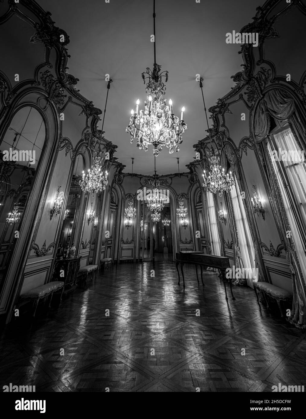 View of the interior of the hall of mirrors Black and White Stock ...