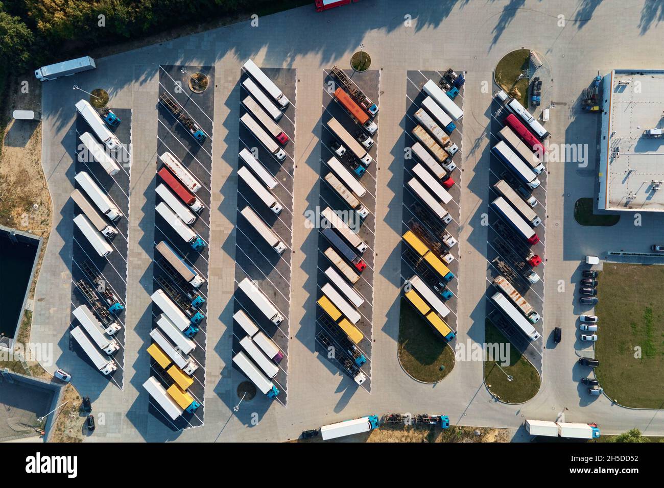 Parking Lot For Semi Trucks Top View Aerial View Of Truck Trailers