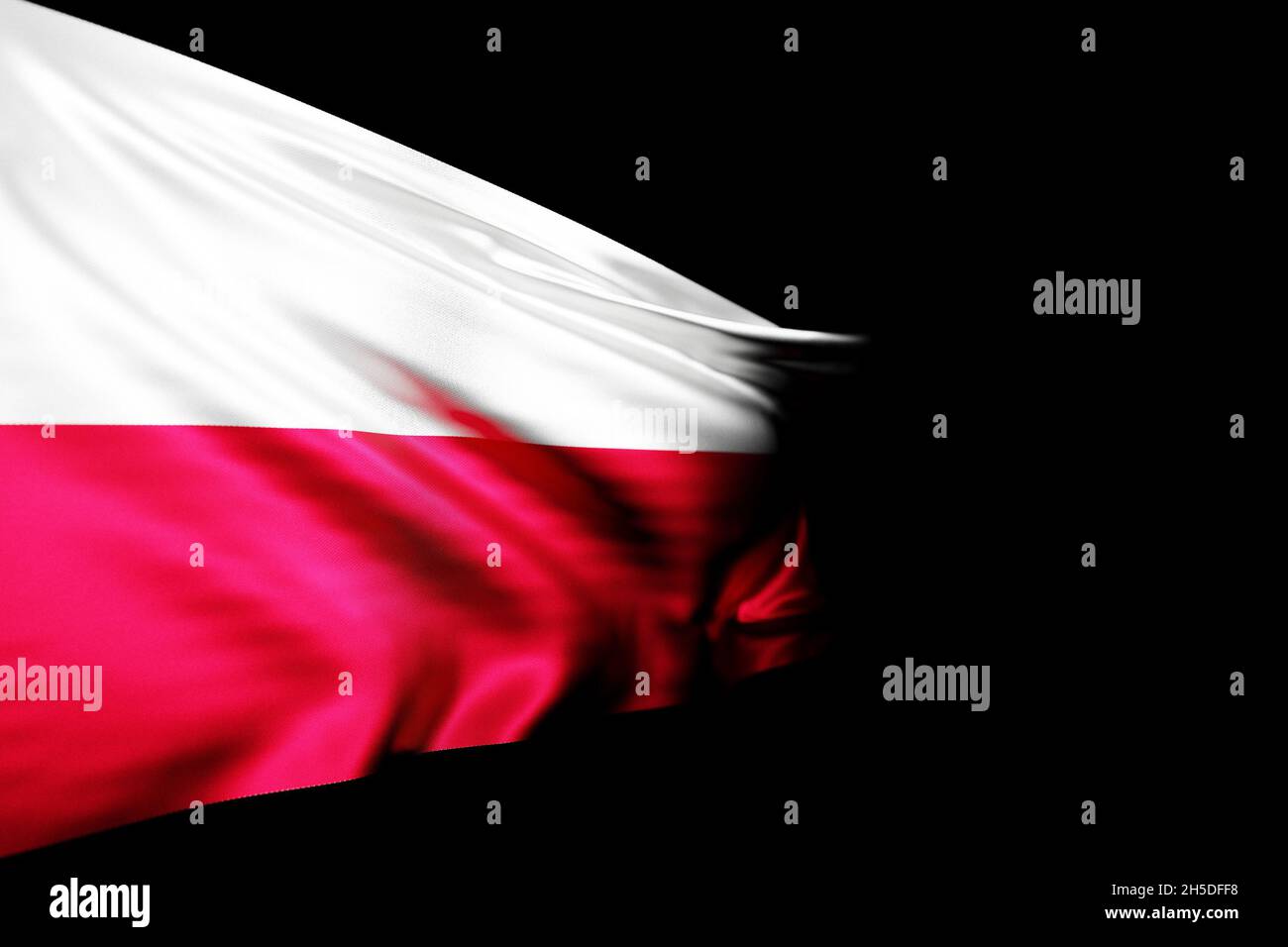 3D illustration of the national flag of Poland on a metal flagpole ...