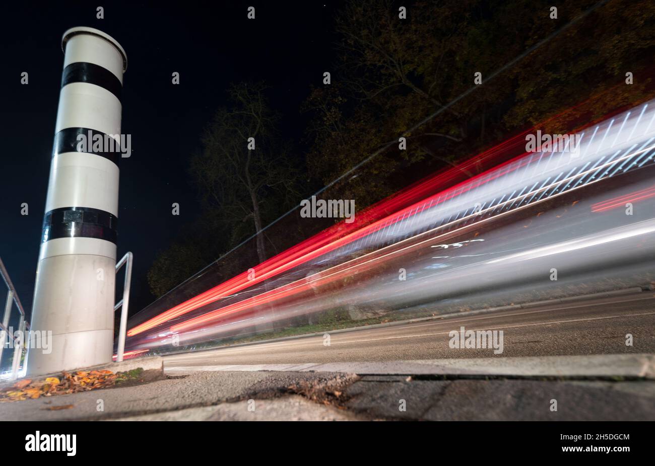 Stuttgart, Germany. 09th Nov, 2021. A speed trap stands on a street in