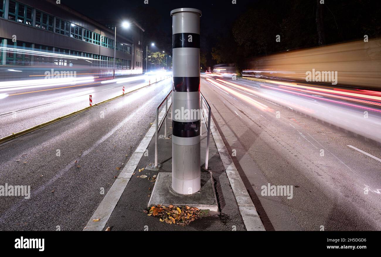 Stuttgart, Germany. 09th Nov, 2021. A speed trap stands on a street in