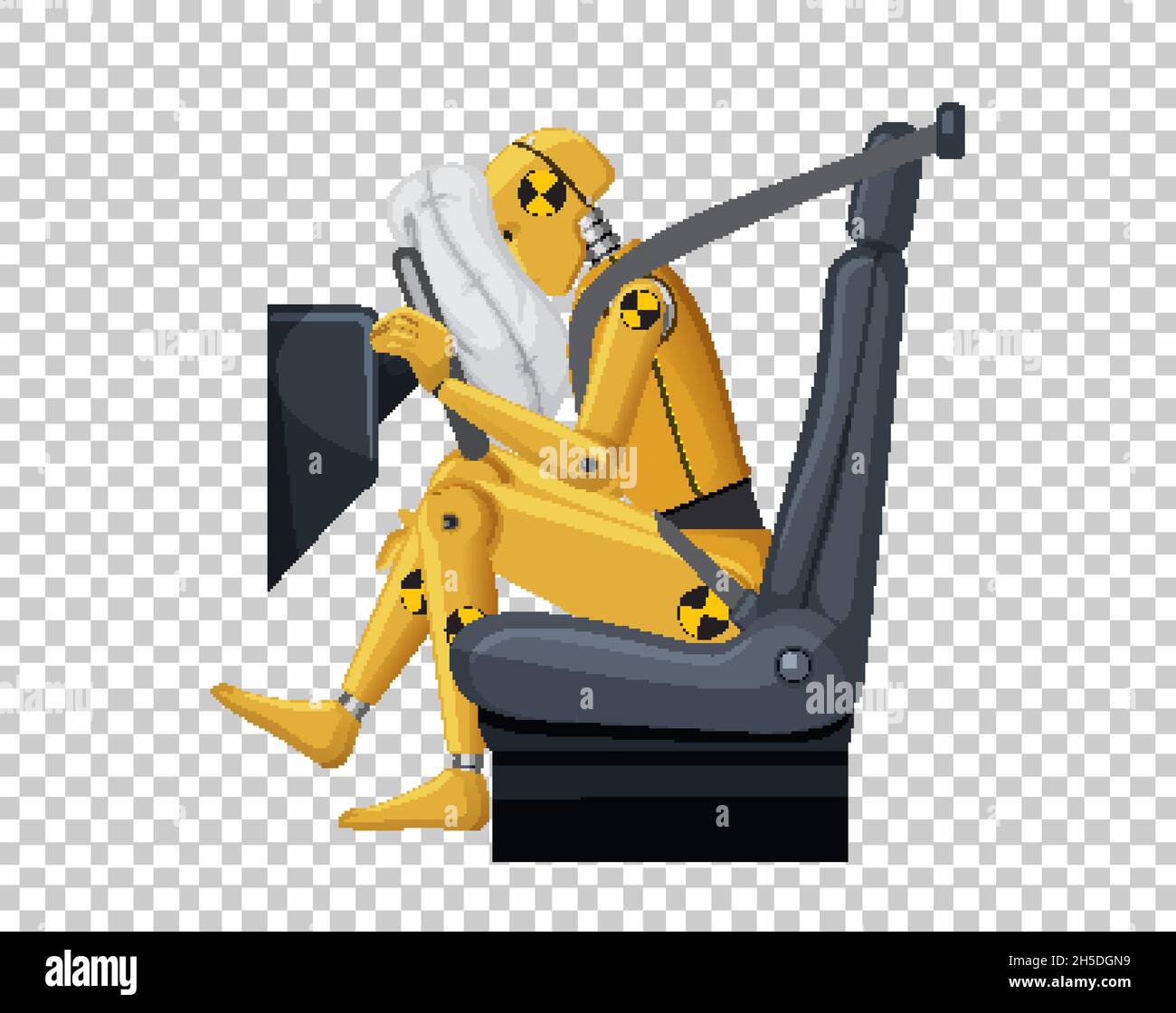 Crash test dummy in a car seat on grid background illustration Stock