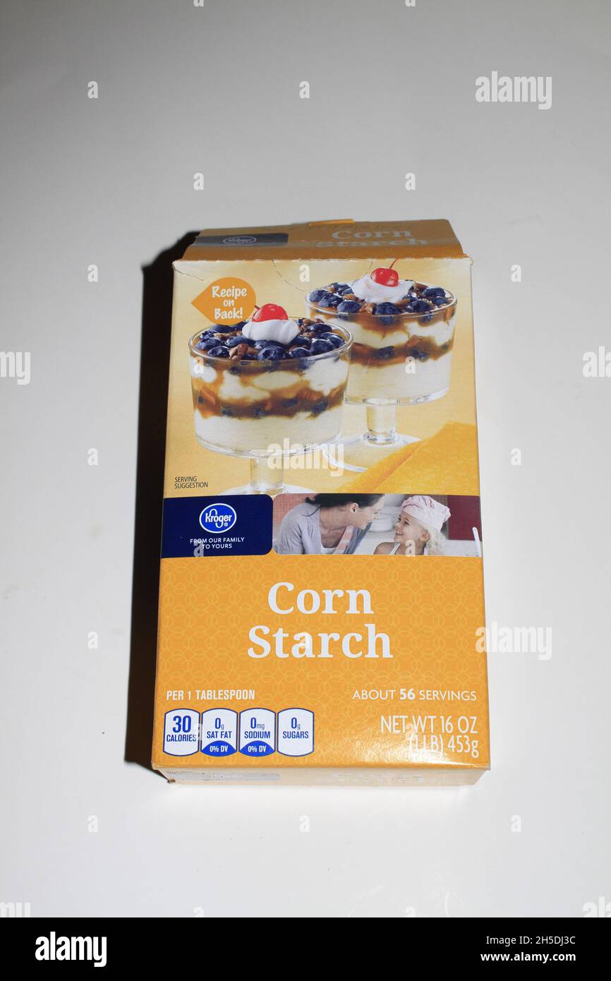 Kroger Corn Starch shot closeup in Kansas with a white background Stock