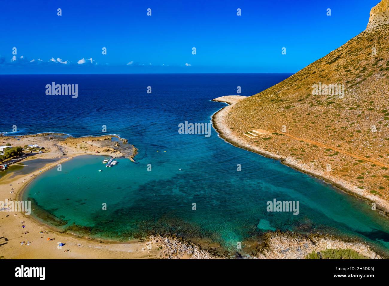 Stavros Beach auf Kreta aus der Luft | Aerial view of Stavros Beach in Greece Stock Photo