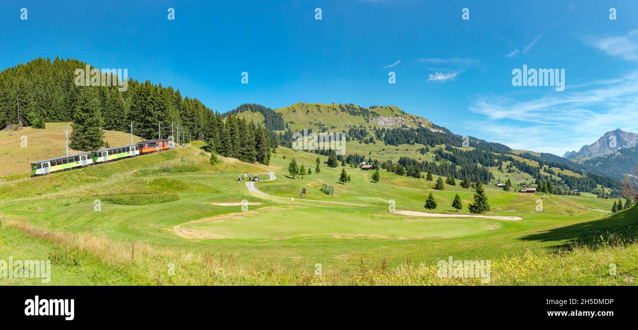 Col de Bretaye,  mountain railway *** Local Caption ***  Villars-sur-Ollon, Switzerland, landscape, field, meadow, summer, mountains, hills, Stock Photo