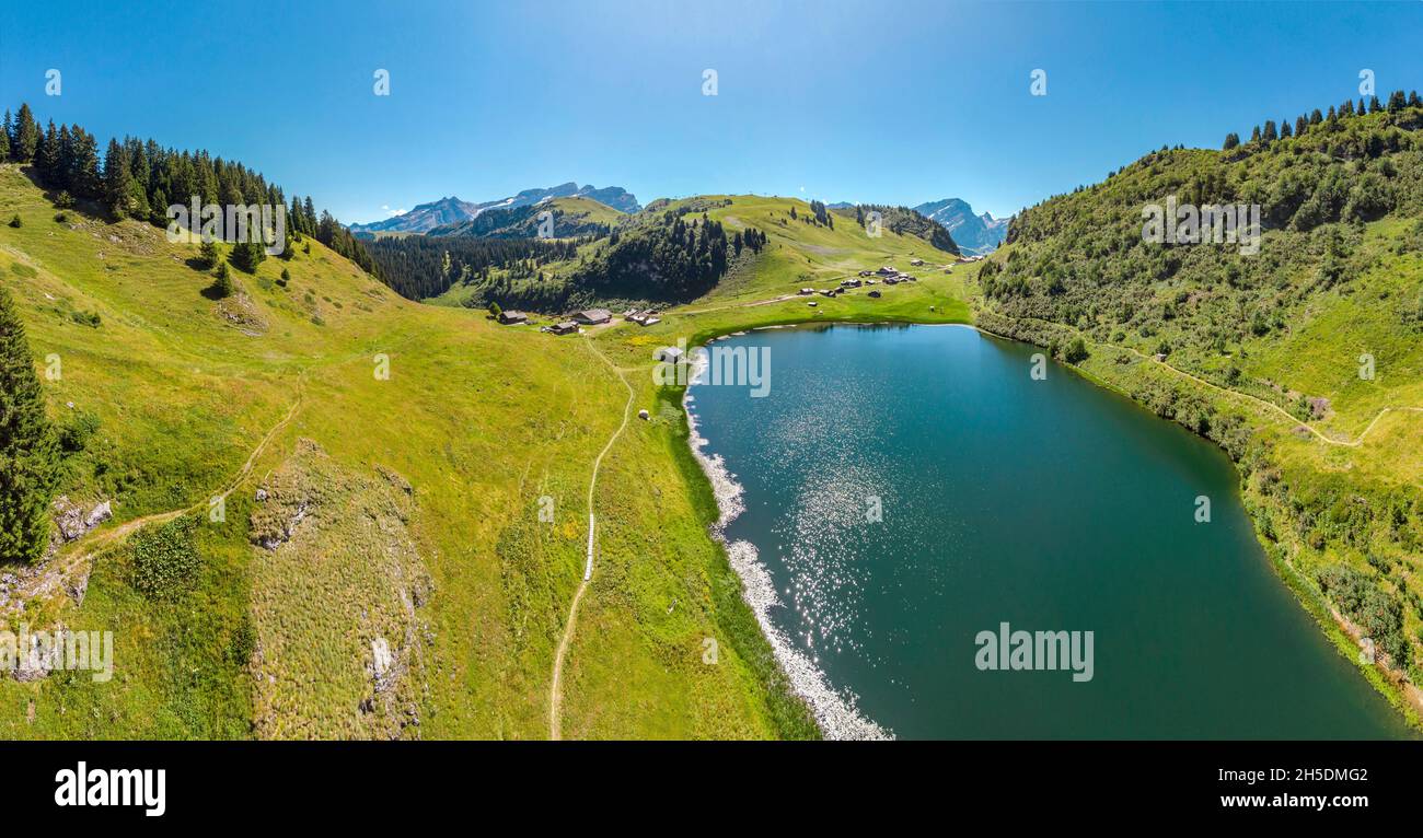 Lac de Bretaye *** Local Caption ***  Villars-sur-Ollon, Switzerland, landscape, field,  meadow, water, summer, mountains, lake, Stock Photo