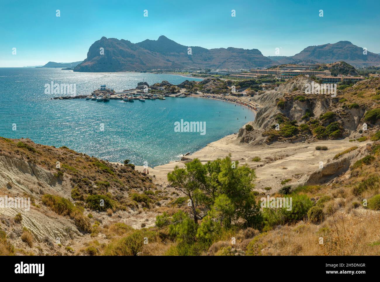 Kolymbia port and beach *** Local Caption ***  Kolymbia,  Rhodos, Rhodes, Greece, landscape, water, summer, mountains, sea, Stock Photo