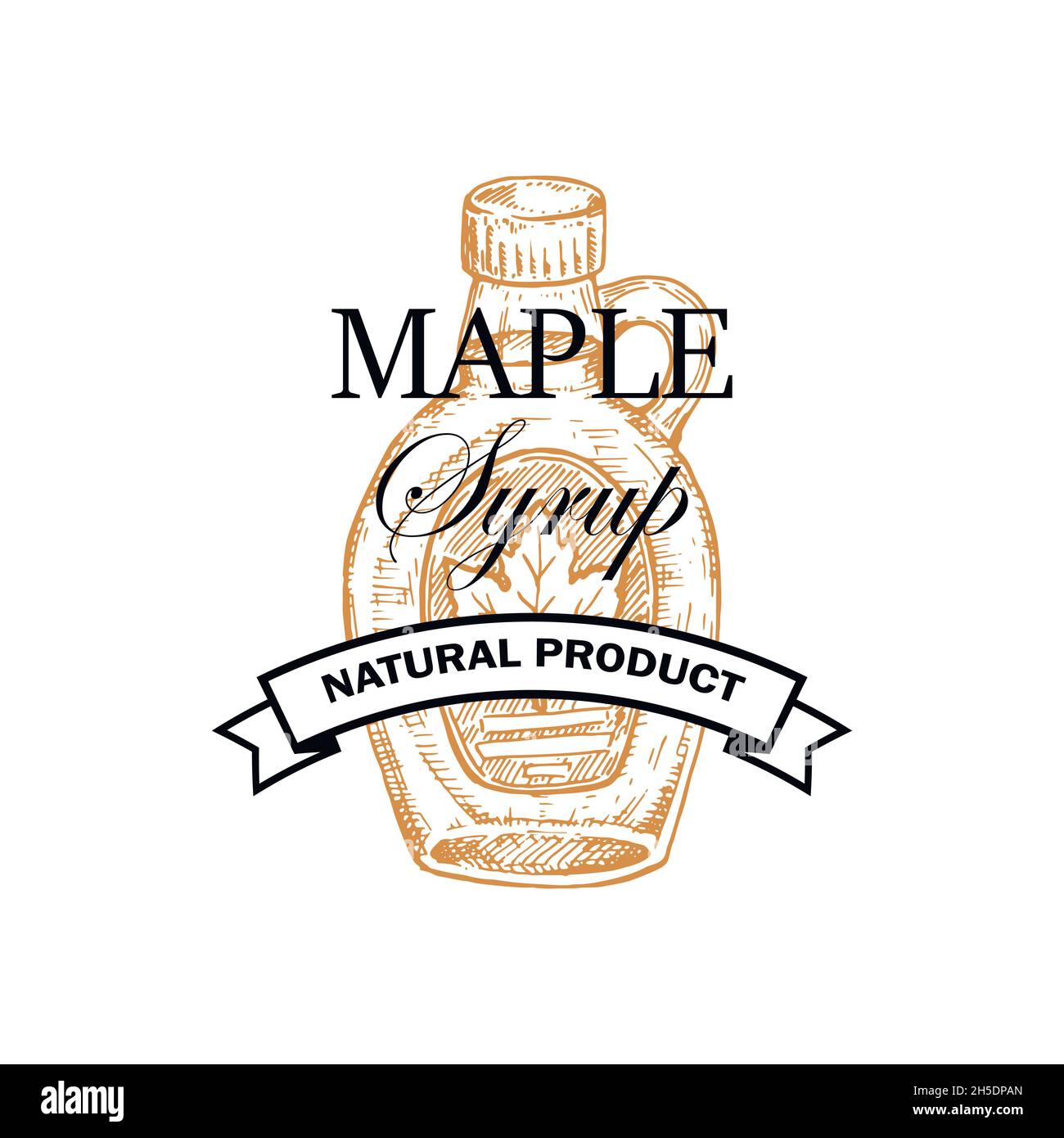 Hand drawn Maple syrup logo. Vector illustration in sketch style Stock