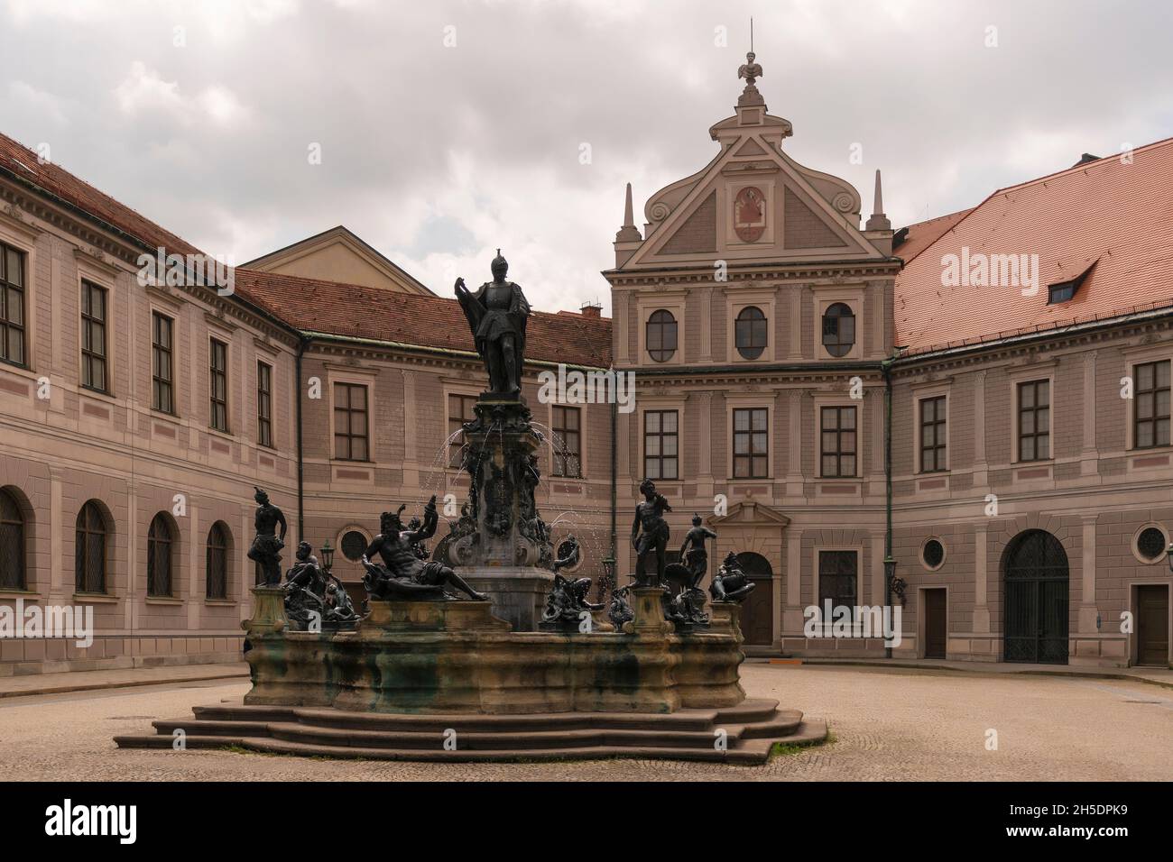 23 May 2019 Munich, Germany - Octagonal courtyard of Munich Residenz, also called Fountain Courtyard (Brunnenhof) and Antiquarium building Stock Photo