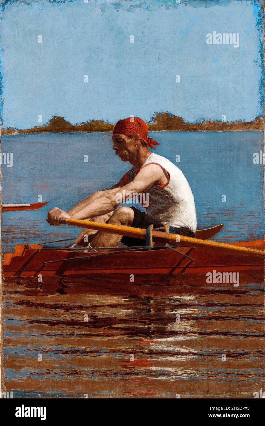 John Biglin in a Single Scull, portrait painting by Thomas Eakins, 1874 Stock Photo