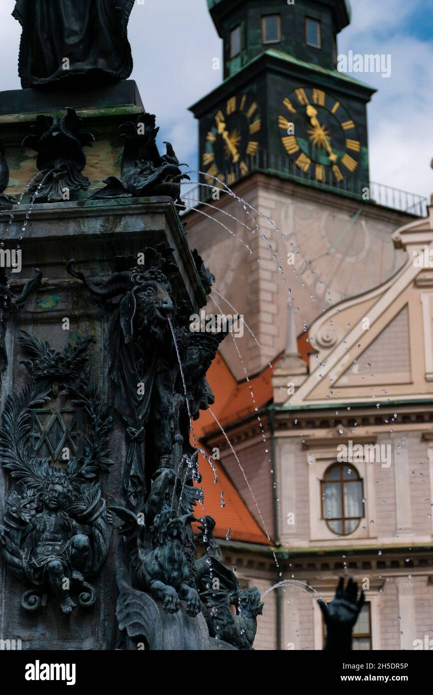 23 May 2019 Munich, Germany - Octagonal courtyard of Munich Residenz, also called Fountain Courtyard (Brunnenhof) and Antiquarium building Stock Photo