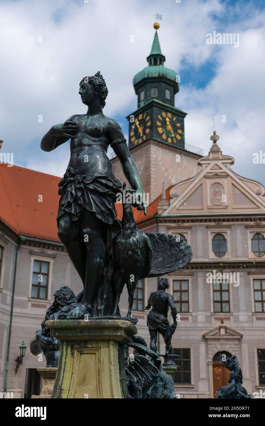 23 May 2019 Munich, Germany - Octagonal courtyard of Munich Residenz, also called Fountain Courtyard (Brunnenhof) and Antiquarium building Stock Photo