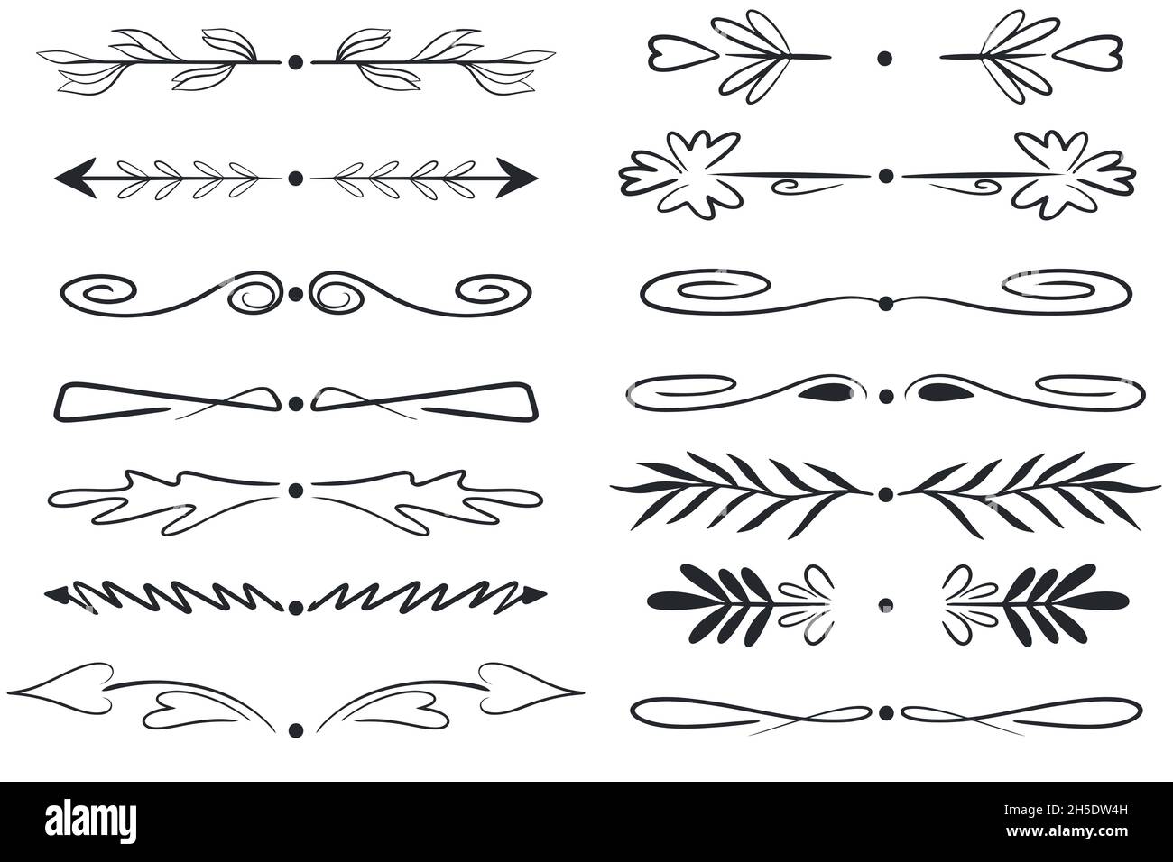 Set of text delimiters, hand drawing. Elements for decorating postcards
