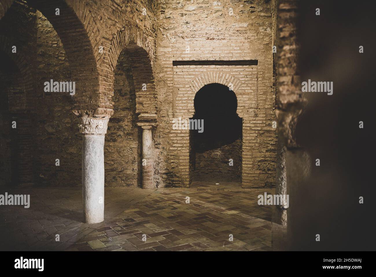 Interior columns of the famous old historic Almonaster la Real Mosque ...