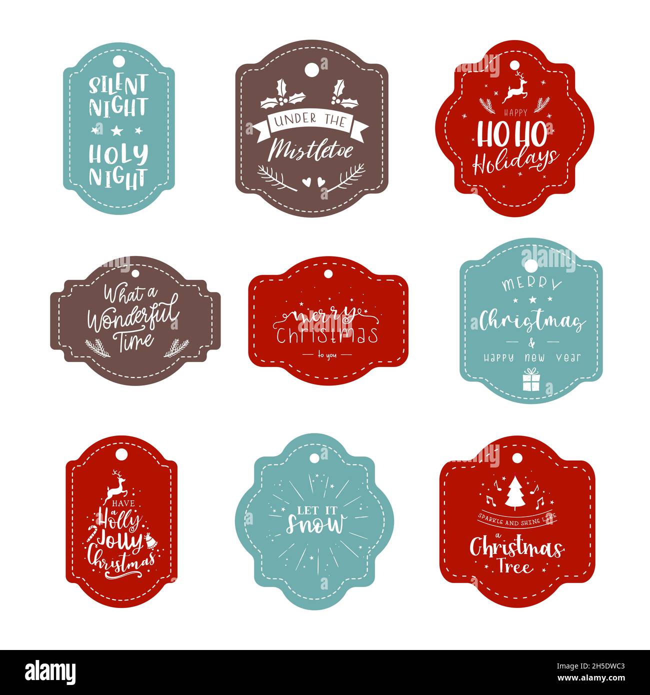 Set of various lovely Christmas letterings with cute decoration, hand written sayings, great for cards, labels, tags, banners, wallpapers - vector des Stock Vector