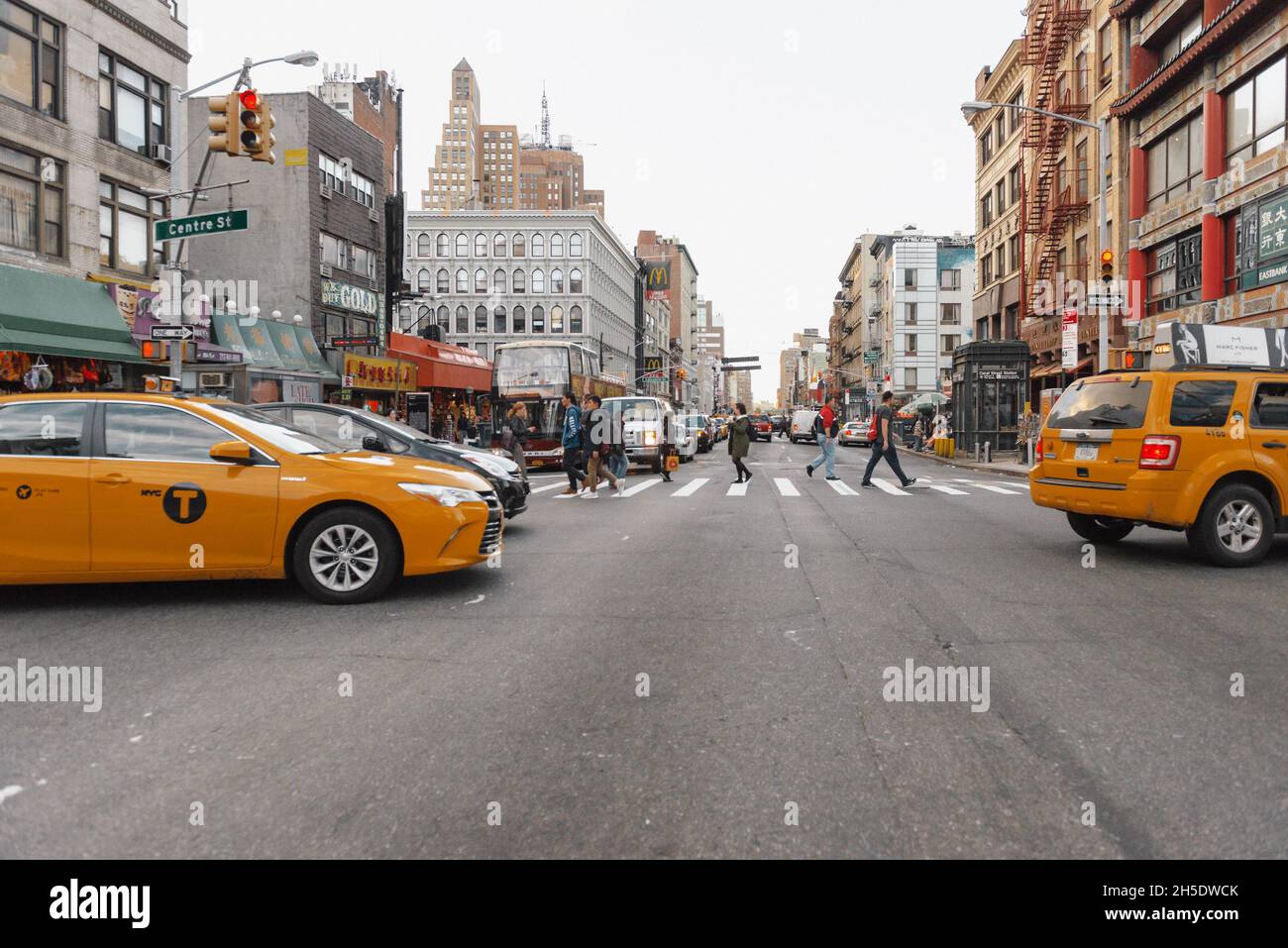 Street view with taxi in New York Stock Photo - Alamy