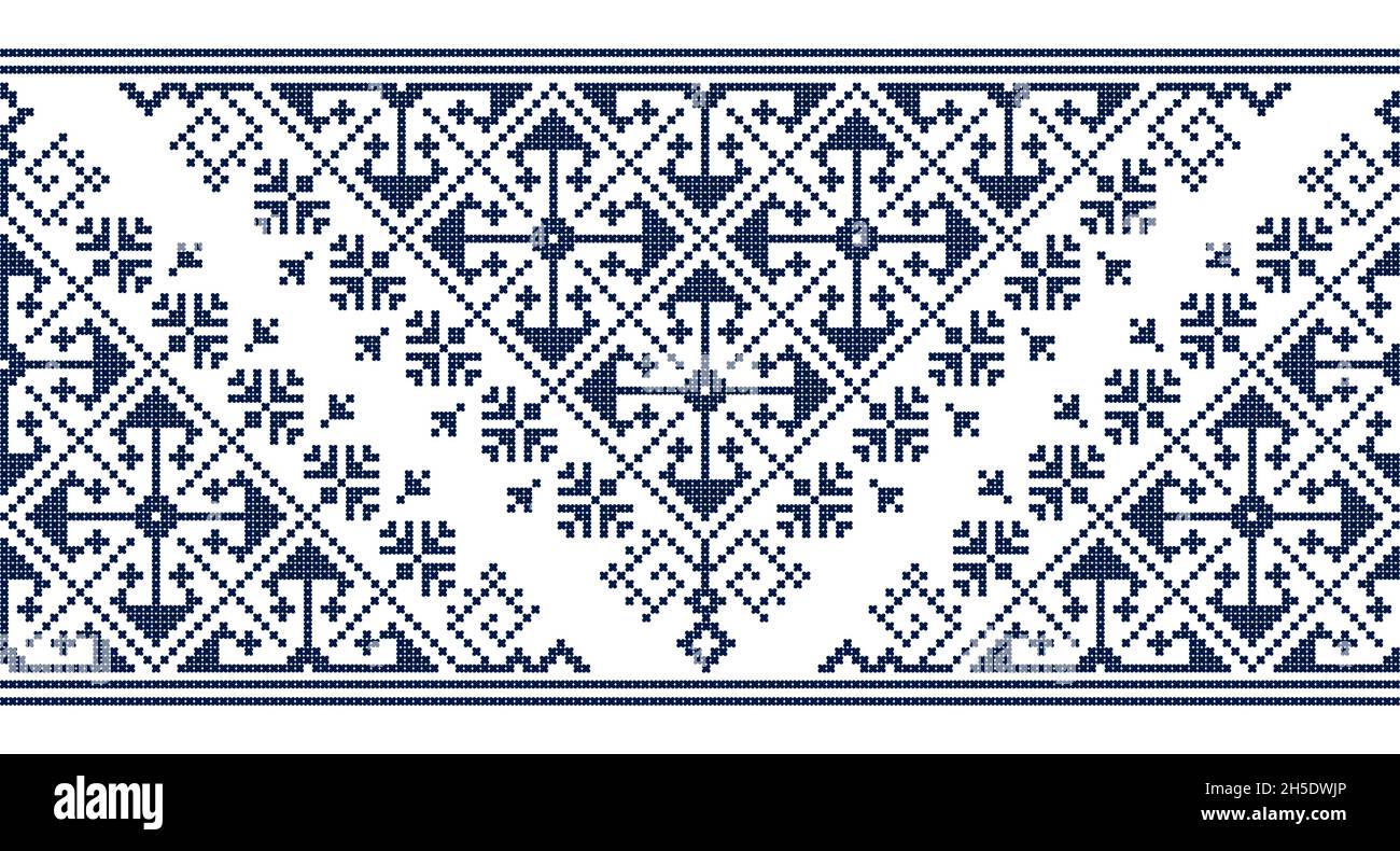 Bosnia and Herzegovian's traditional Zmijanje cross stitch style vector seamless pattern - Balkan folk art style Stock Vector