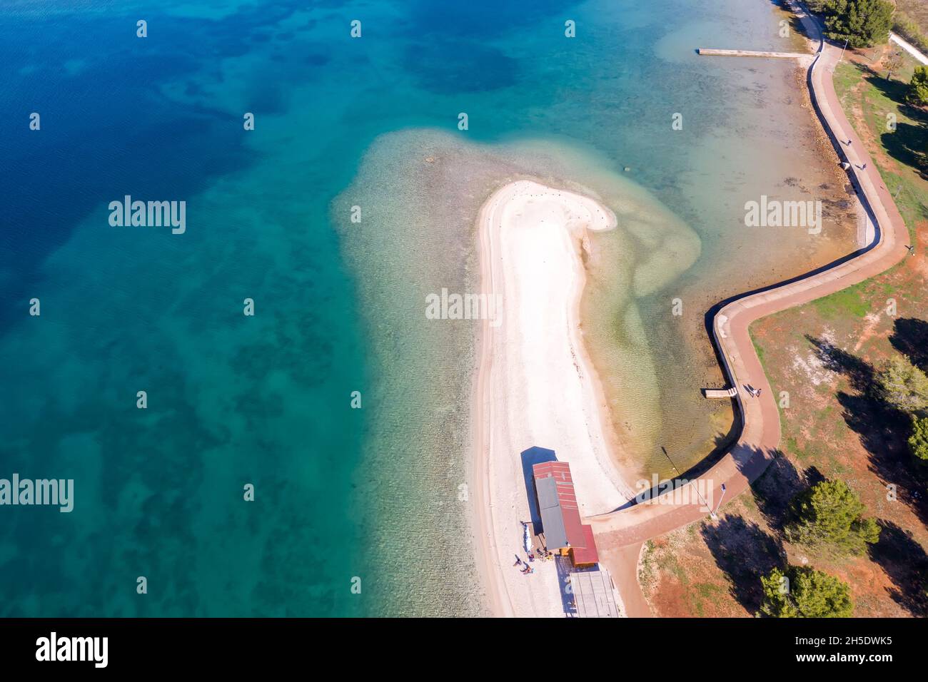 an amazing aerial shot of empty beach in early autumn Stock Photo