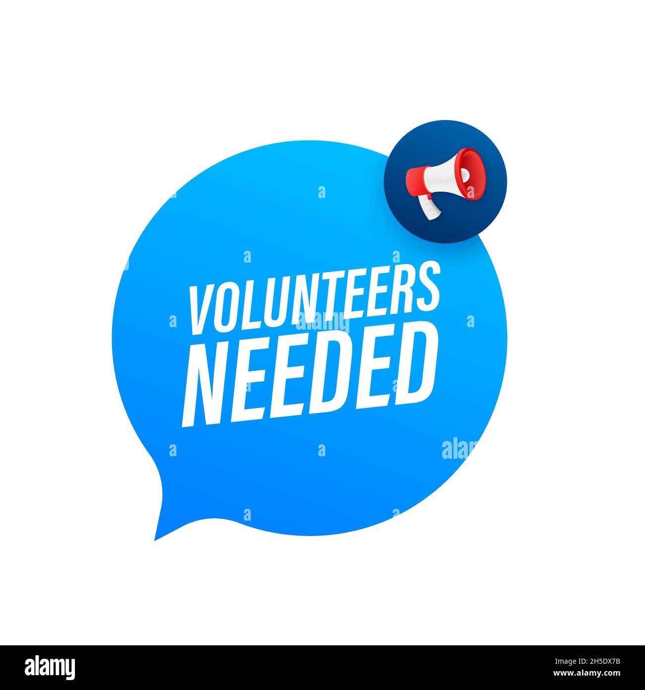 Megaphone label with volunteers needed. Megaphone banner Stock Vector