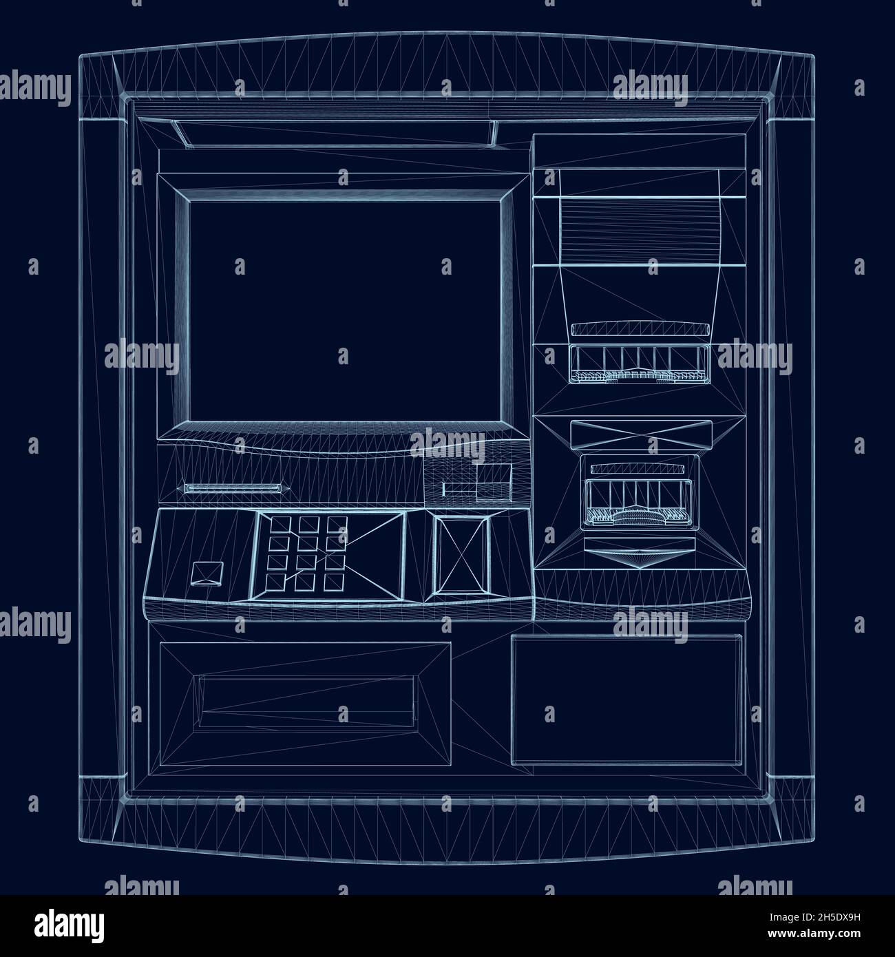Outline of an ATM machine for dispensing cash from blue lines isolated ...