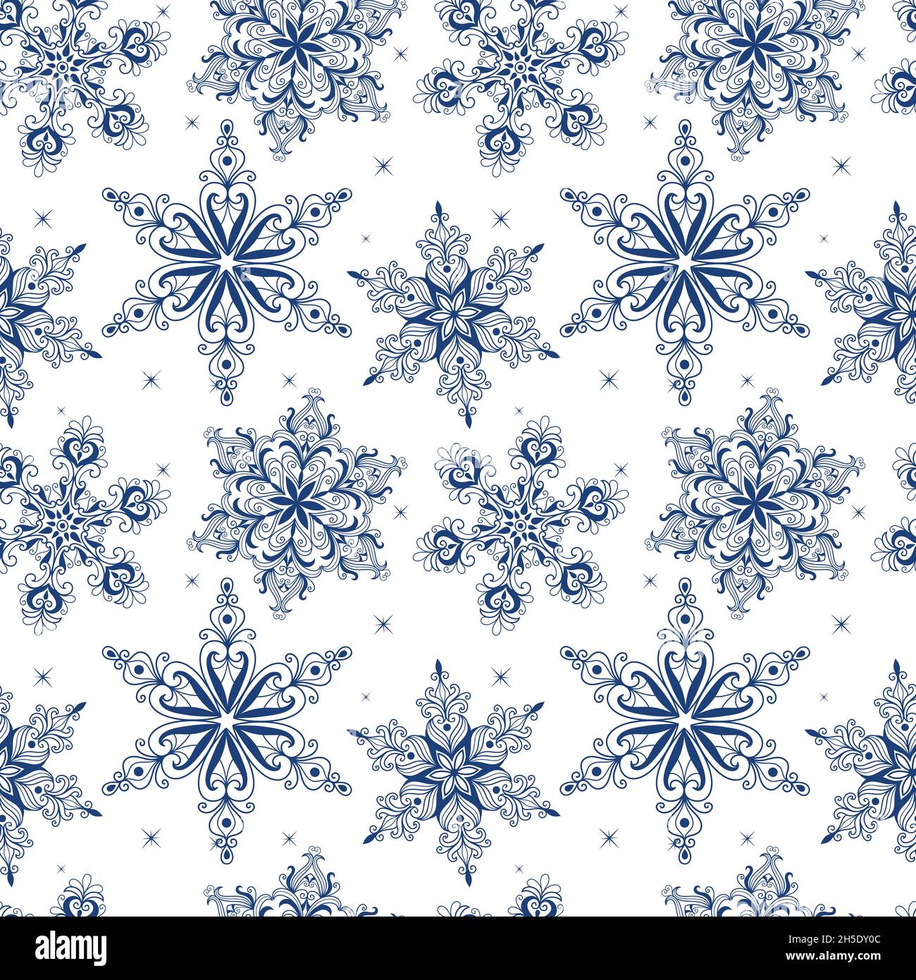 Merry Christmas seamless pattern with beautiful snowflakes. Stock Vector
