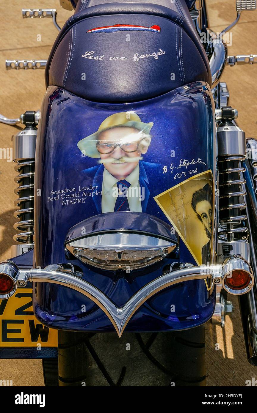 Customised Harley Davidson motorcycle with paint scheme dedicated to