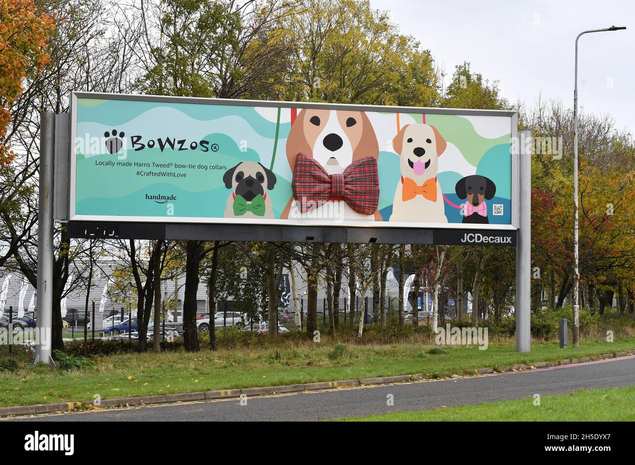 EDITORIAL USE ONLY General views of a 3D billboard gifted by Amazon Handmade, an online store supporting handcrafted products and local artisans, advertising Dawn McKenna's business, Bowzos Dog Collars, Edinburgh. Issue date: Tuesday November 9, 2021. Stock Photo