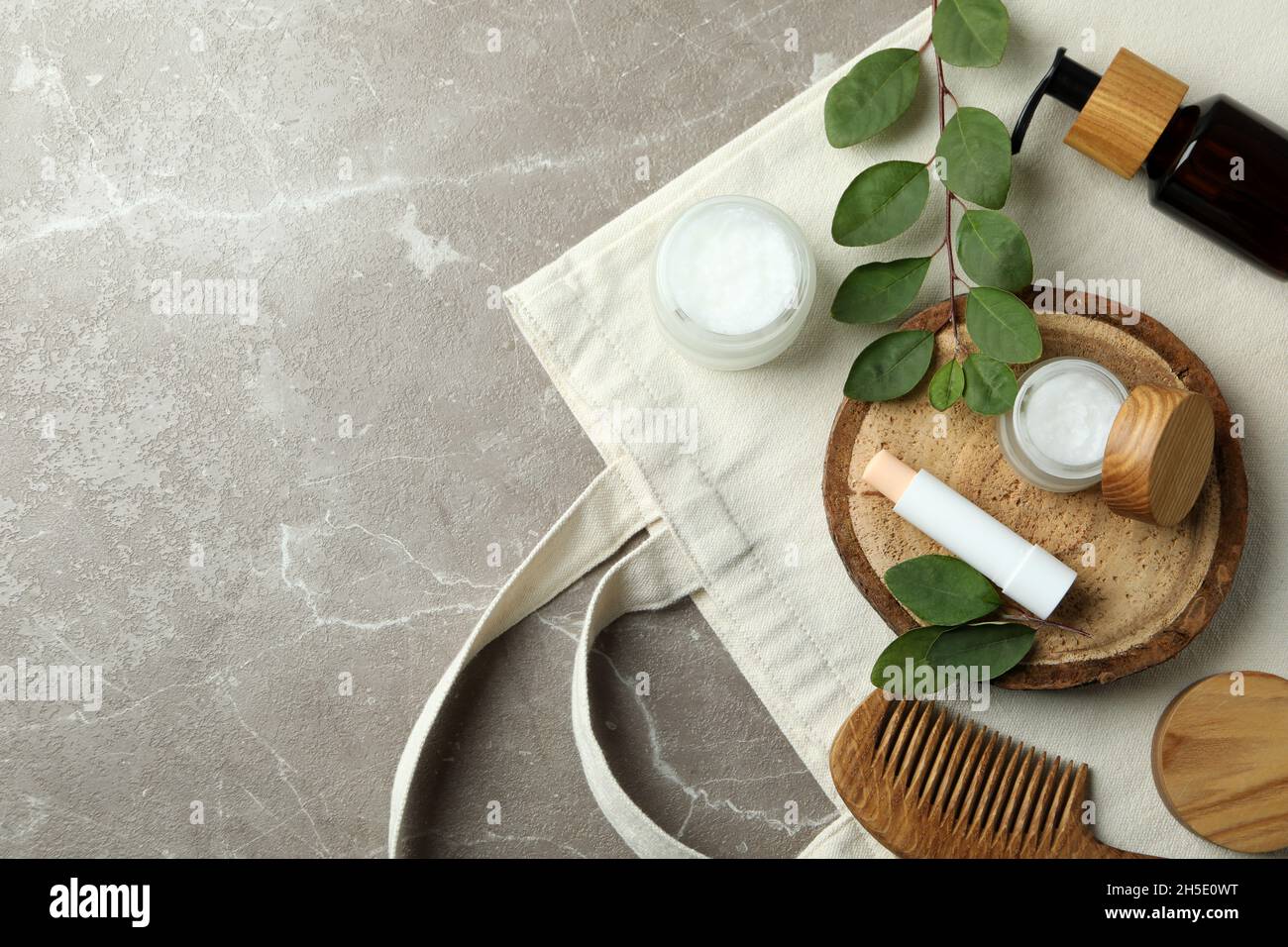 Concept of eco face care cosmetic on gray textured background Stock ...