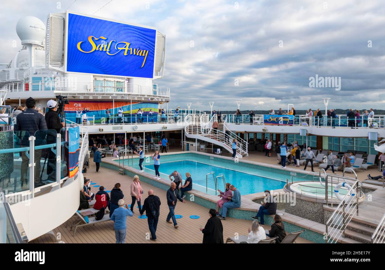 Sky Princess Sail Away Party 22nd October 2021 from Mayflower Terminal Southampton UK Stock