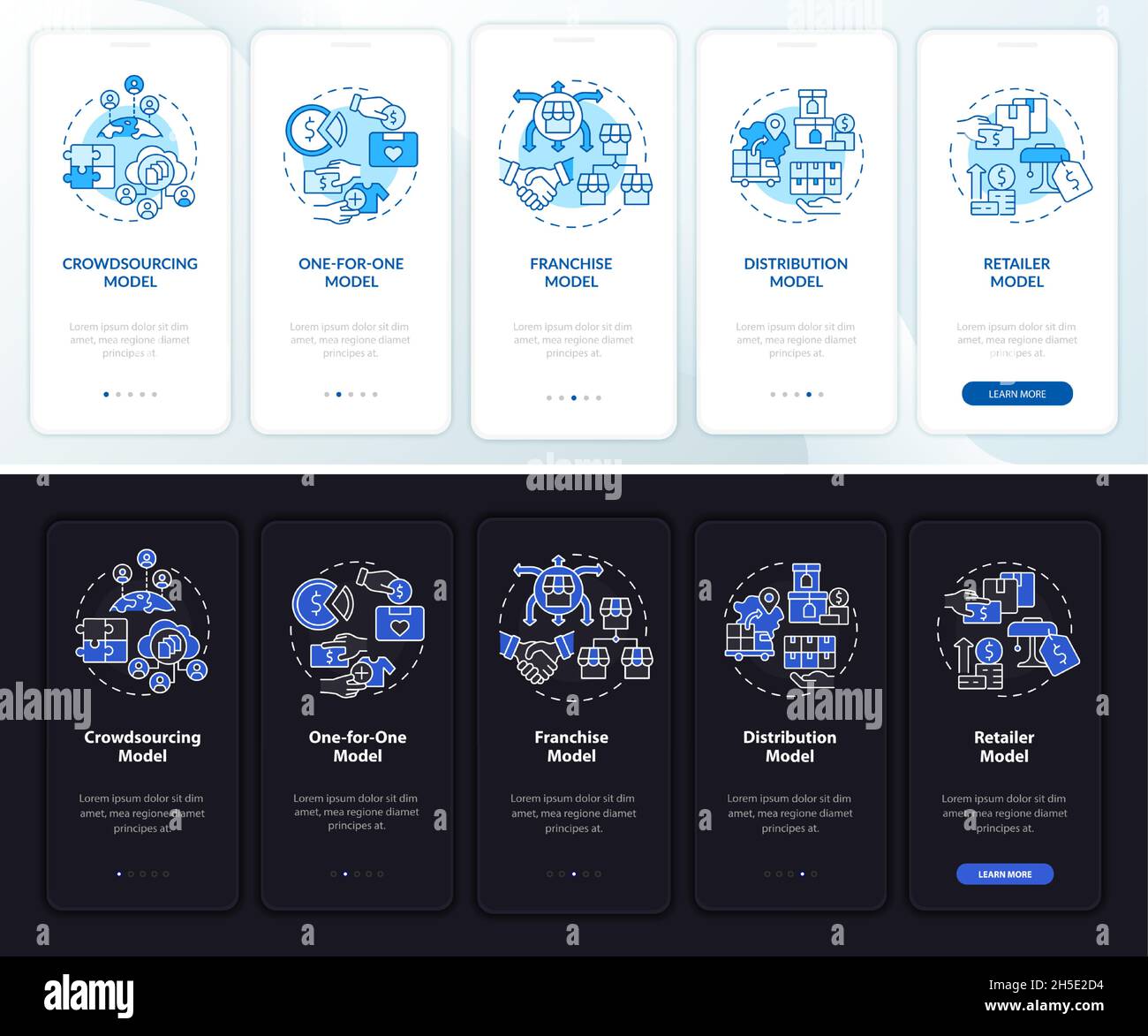 Business structure types onboarding mobile app page screen Stock Vector ...